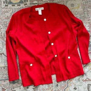 Vintage Norm Thompson Bright Red Round Neck MOP Button Cardigan